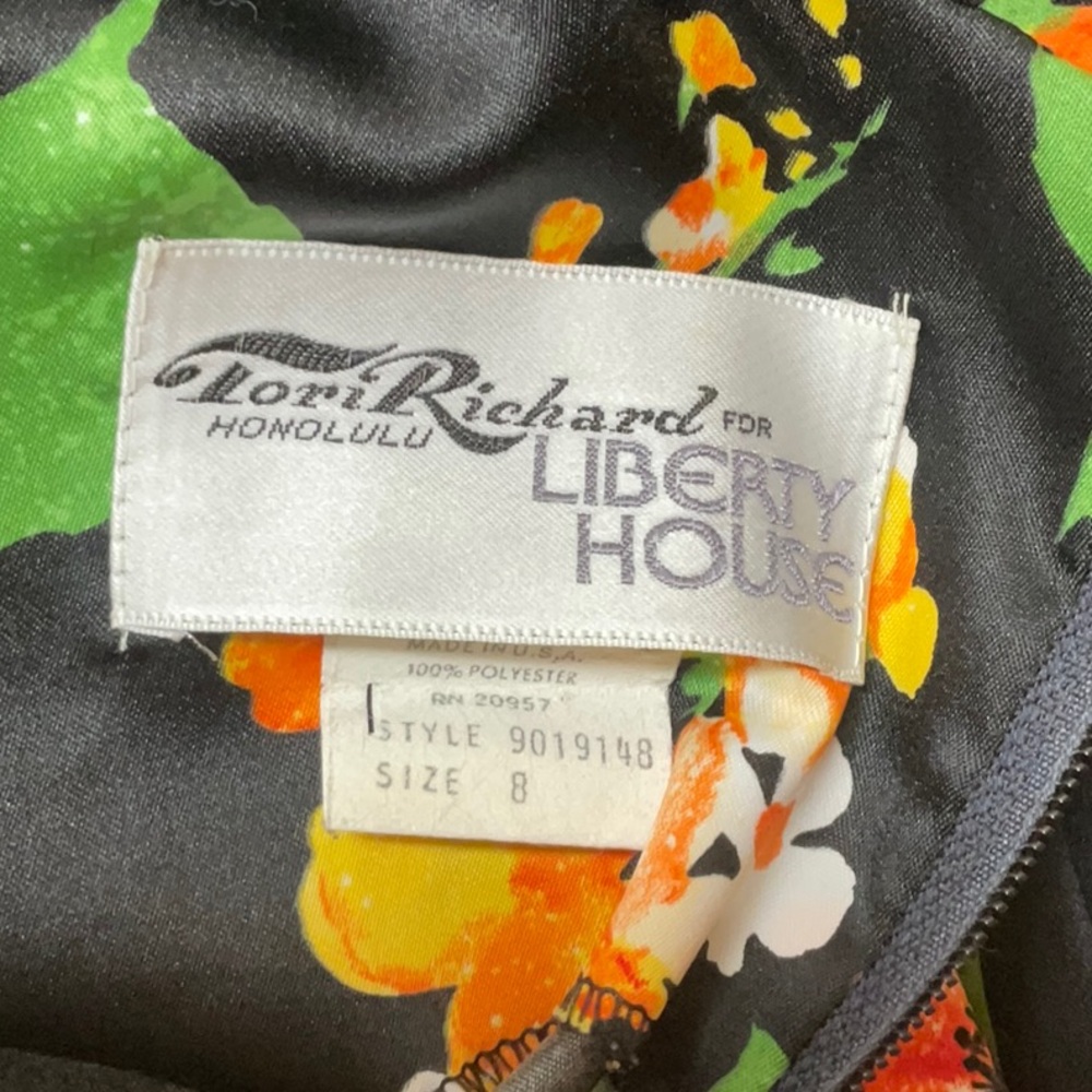 Tori Richard for Liberty House Black Maxi Dress with Orange Floral Design - Picture 4 of 8